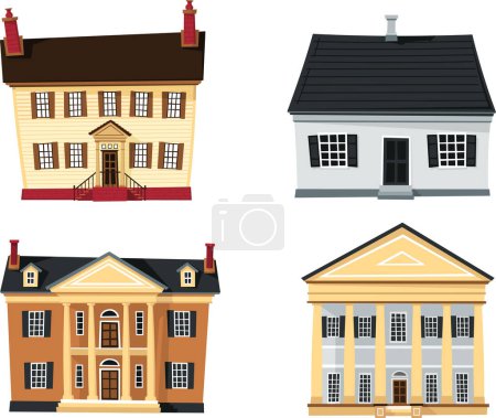 Illustration for Classical Revival Homes, Set of different old architecture in cartoon style - Royalty Free Image