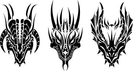 Dragon Head Tattoo-Three variations tribal style tattoo set
