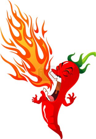 Fire Breathing Chili, Red Hot spicy chili pepper with flame coming out its mouth