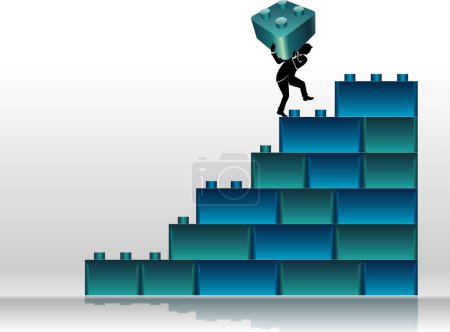 Building Blocks Graph, Abstract business concept of a businessman placing large block on the chart