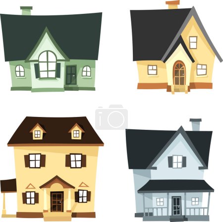 Illustration for 3D Homes Cartoon Set-Different variations of house architecture against white background - Royalty Free Image
