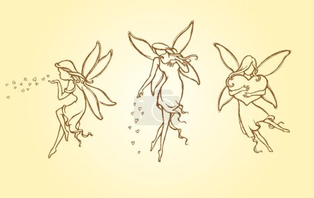 Photo for Sketch Love Fairy Set-Cute fairies set spreading the love on Valentine's Day - Royalty Free Image