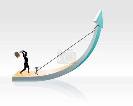 Nailing that Success Growth - Conceptual illustration of a businessman bending graph and nailing it