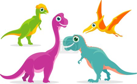 Dinosaur Animals Set - Adorable smiling Dinos in vibrant colors