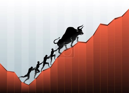 Bull Economy Travail d'équipe Concept de gain financier / boursier fort
