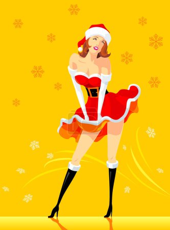 Photo for Pretty Pin Up Lady on her Santa Dress Costume-Sexy pose for Christmas surprise - Royalty Free Image