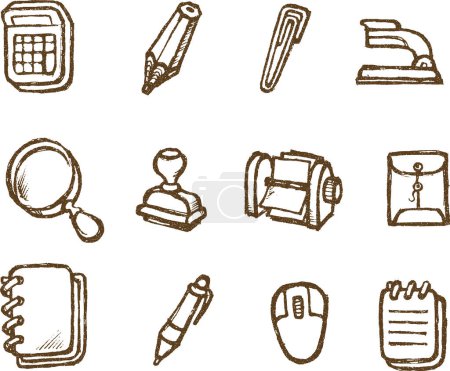 Photo for Sketch Office Icon Set-Office supplies in hand drawn style - Royalty Free Image