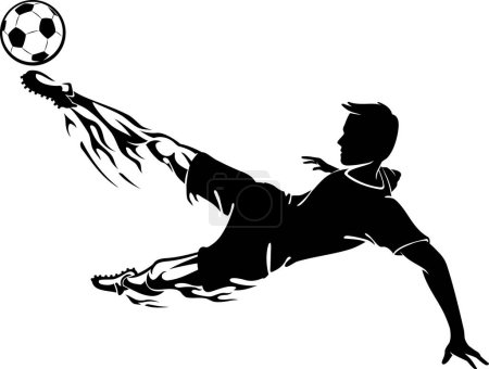 Photo for Soccer Athlete Horizontal Kick-Football player delivering power flaming kick - Royalty Free Image