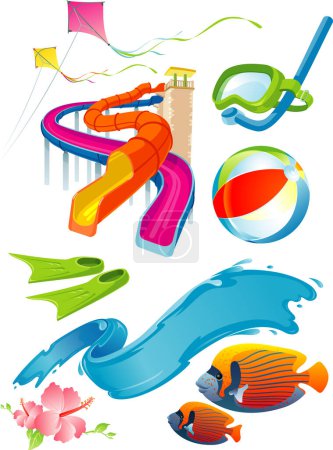 Illustration for Fun Summer Things-Leisure equipments and sights during summer, simple gradients only - Royalty Free Image