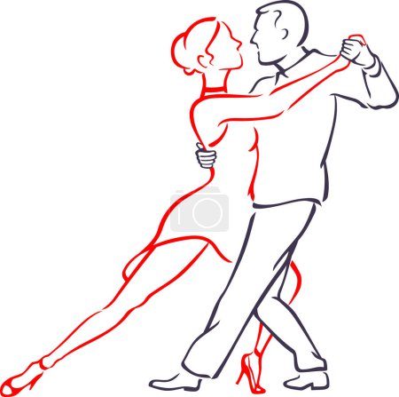 Tango Love Dance -Passionate dancers or performers in abstract sketch line art