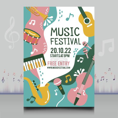 Ilustración de Folleto del festival tropical de verano en estilo creativo con decoración hojas diseño de forma - Imagen libre de derechos