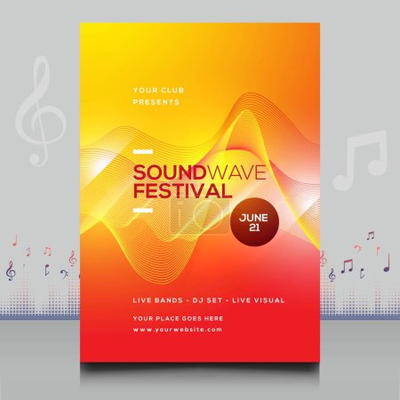 Téléchargez les illustrations : Élégant prospectus de festival de musique électronique dans un style créatif avec design moderne de forme d'onde sonore - en licence libre de droit