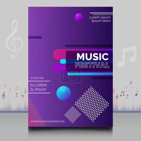Ilustración de Elegante folleto del festival de música electrónica en estilo creativo con diseño moderno de forma de onda sonora - Imagen libre de derechos