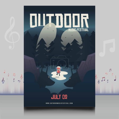 Illustration for Title: elegant outdoor electronic music festival flyer in creative style with modern sound wave shape design - Royalty Free Image