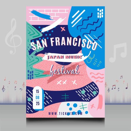 Téléchargez les illustrations : Titre : élégant flyer du festival de musique électronique de San Francisco dans un style créatif avec un design moderne de forme d'onde sonore - en licence libre de droit