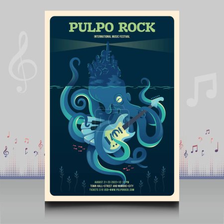 Téléchargez les illustrations : Titre : flyer élégant du festival de musique électronique pulpo rock dans un style créatif avec un design moderne de forme d'onde sonore - en licence libre de droit