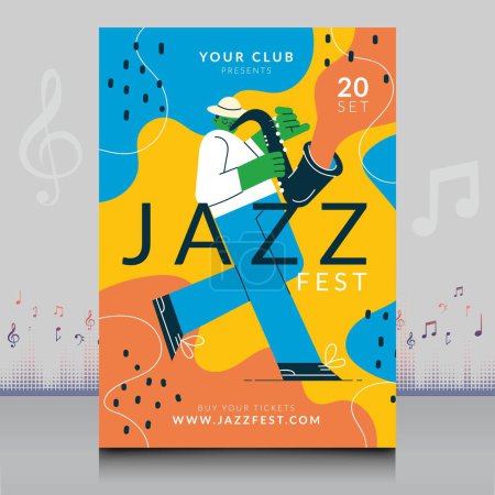 Téléchargez les illustrations : Élégant flyer festival de musique de jazz électronique dans un style créatif avec forme d'onde sonore moderne Modèle design - en licence libre de droit