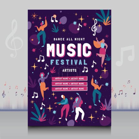 Illustration for Elegant hand drawn music festival poster in creative style with modern shape design - Royalty Free Image