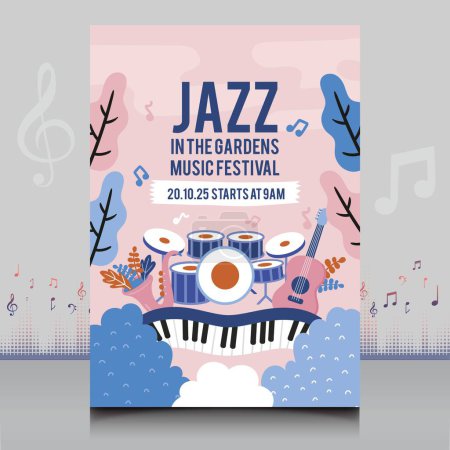 Illustration for Elegant electronic jazz music festival flyer in creative style with modern sound wave shape Template design - Royalty Free Image