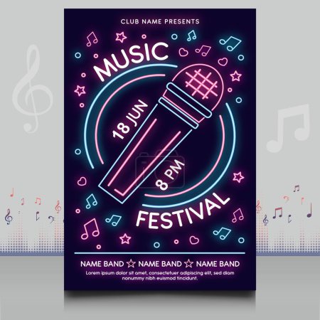 Téléchargez les illustrations : Affiche élégante du festival de musique néon lumières dans un style créatif avec un design de forme moderne - en licence libre de droit