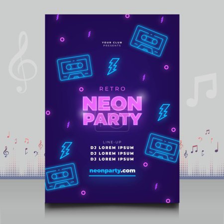 Illustration for Elegant neon lights music festival poster in creative style with modern shape design - Royalty Free Image