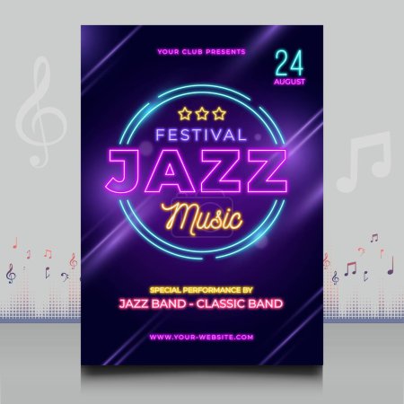Illustration for Elegant neon lights music festival poster in creative style with modern shape design - Royalty Free Image