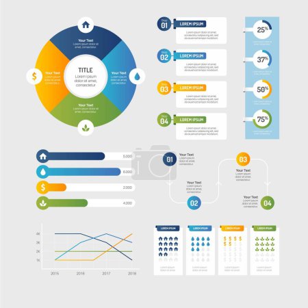 Ilustración de Elementos y herramientas infográficas plantilla gráfica de información comercial, se puede utilizar para la presentación, web o diagrama de diagrama de flujo de trabajo - Imagen libre de derechos