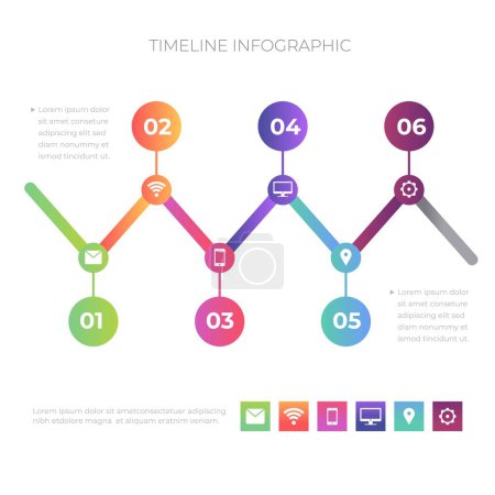 Téléchargez les illustrations : Modèle d'entreprise d'outils d'infographie de chronologie, peut être utilisé pour la présentation, le Web ou la mise en page de diagramme de flux de travail - en licence libre de droit