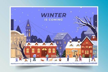 Téléchargez les illustrations : Fond plat hiver saison conception vectoriel illustration - en licence libre de droit