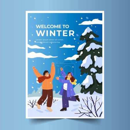 Téléchargez les illustrations : Collection de cartes de voeux plates illustration vectorielle de conception de saison d'hiver - en licence libre de droit