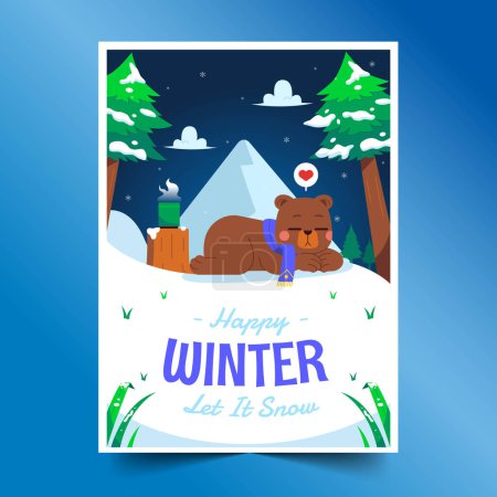 Ilustración de Tarjetas de felicitación plana colección invierno temporada diseño vector ilustración - Imagen libre de derechos