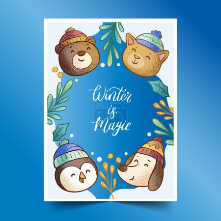 Illustration for Hand drawn greeting cards collection wintertime season design vector illustration - Royalty Free Image