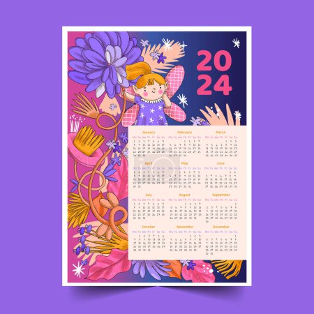 Ilustración de Dibujado a mano 2024 plantilla de calendario diseño vectorial ilustración - Imagen libre de derechos