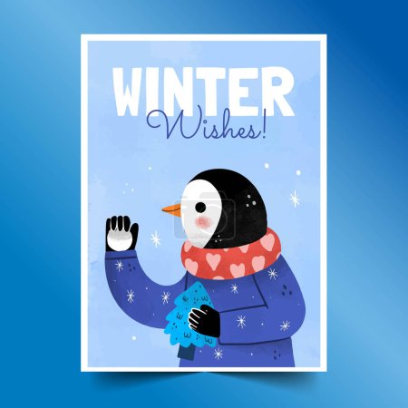 Ilustración de Acuarela tarjetas de felicitación colección invierno temporada diseño vector ilustración - Imagen libre de derechos
