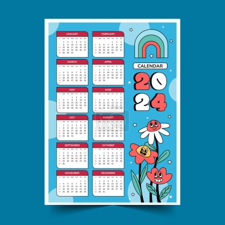 Illustration for Hand drawn 2024 calendar template design vector illustration - Royalty Free Image