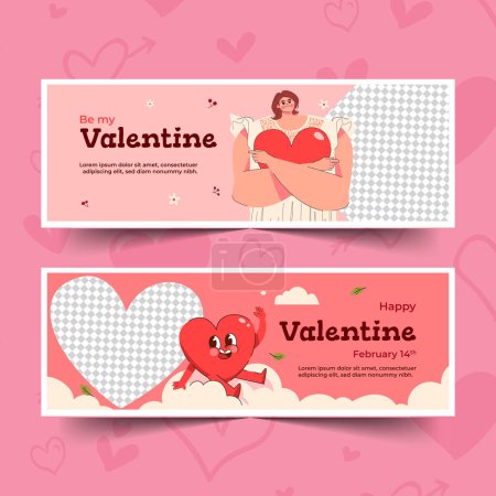 Illustration for Flat valentine s day horizontal banner template design vector illustration - Royalty Free Image