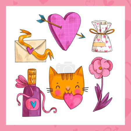 Illustration for Hand drawn valentine s day stickers collection design vector illustration - Royalty Free Image