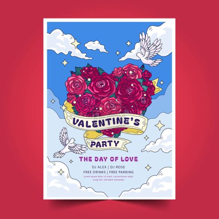 Téléchargez les illustrations : Dessin à la main Valentine s day vertical poster template design vectoriel illustration - en licence libre de droit