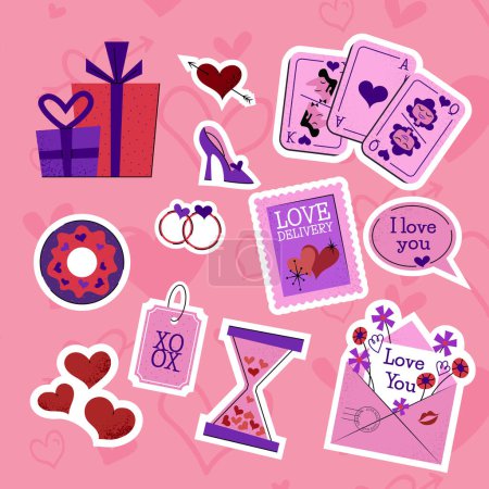 Ilustración de Día de San Valentín plano s pegatinas colección diseño vector ilustración - Imagen libre de derechos