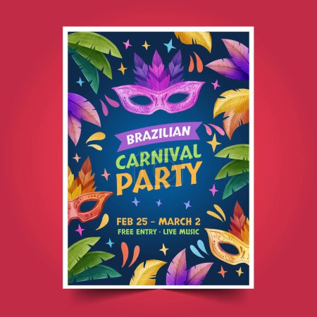 Illustration for Watercolor brazilian carnival vertical flyer template design vector illustration - Royalty Free Image