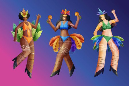 Illustration for Watercolor brazilian carnival characters collection design vector illustration - Royalty Free Image