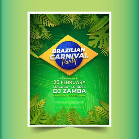 Téléchargez les illustrations : Illustration vectorielle de conception de modèle de flyer vertical carnaval brésilien réaliste - en licence libre de droit
