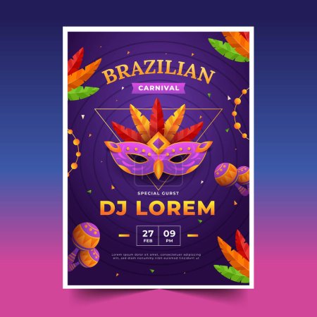 Illustration for Gradient brazilian carnival vertical flyer template design vector illustration - Royalty Free Image