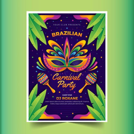 Téléchargez les illustrations : Gradient brésilien carnaval vertical flyer modèle illustration vectorielle de conception - en licence libre de droit