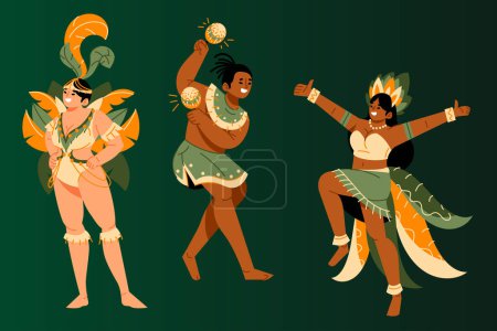 Téléchargez les illustrations : Plat brésilien carnaval personnages collection conception illustration vectorielle - en licence libre de droit