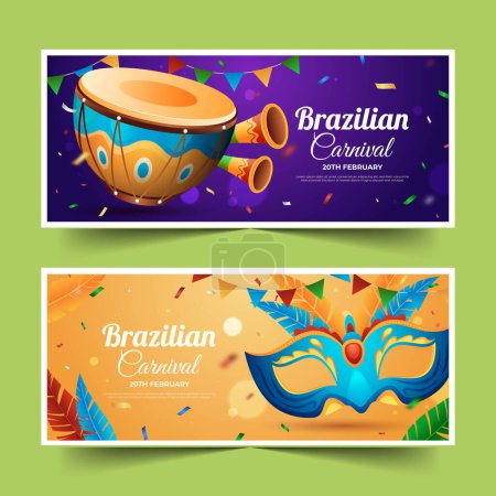 Ilustración de Realista carnaval brasileño pancartas horizontales conjunto diseño vector ilustración - Imagen libre de derechos