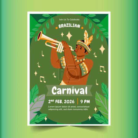 Illustration for Flat brazilian carnival vertical flyer template design vector illustration - Royalty Free Image