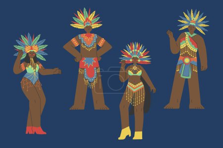 Ilustración de Plano brasileño carnaval personajes colección diseño vector ilustración - Imagen libre de derechos