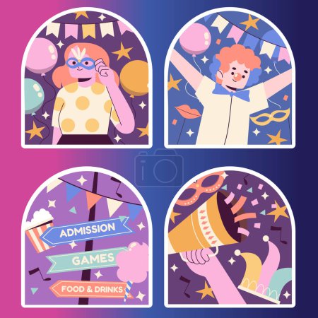 Illustration for Naive carnival stickers collection design vector illustration - Royalty Free Image