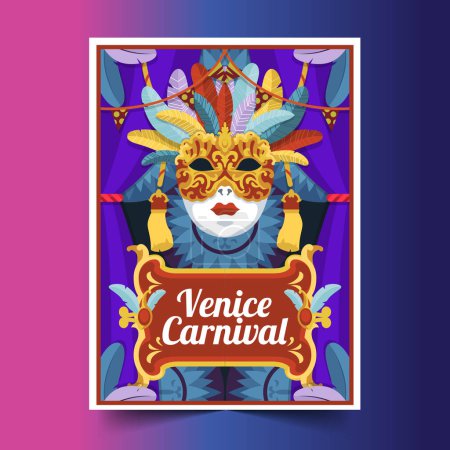 Téléchargez les illustrations : Plat venise carnaval affiche modèle dessin vectoriel illustration - en licence libre de droit